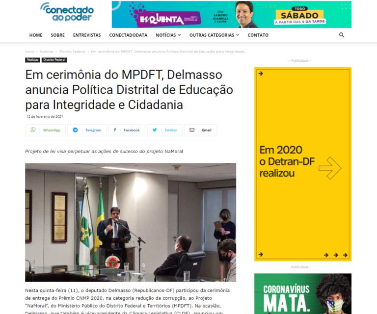 Conectado ao Poder: Em cerimônia do MPDFT, Delmasso anuncia Política Distrital de Educação para Integridade e Cidadania