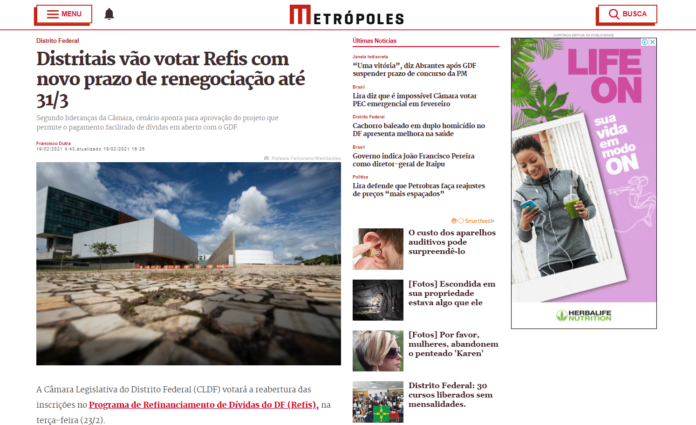 Metrópoles: Distritais vão votar Refis com novo prazo de renegociação até 31/3