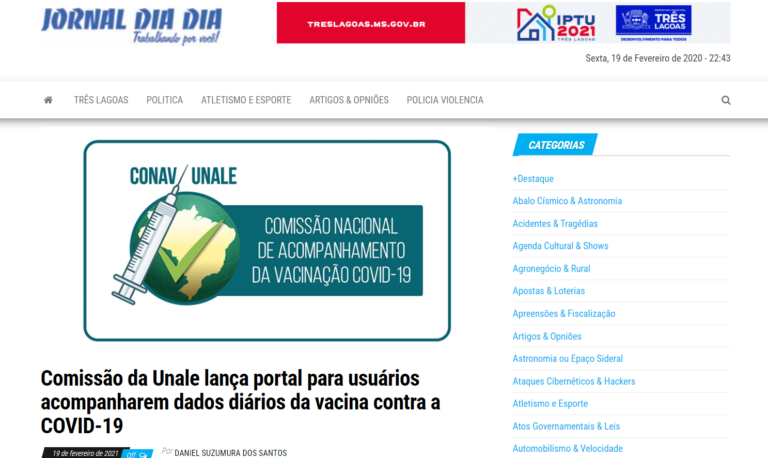 Jornal Dia Dia: Comissão da Unale lança portal para usuários acompanharem dados diários da vacina contra a COVID-19