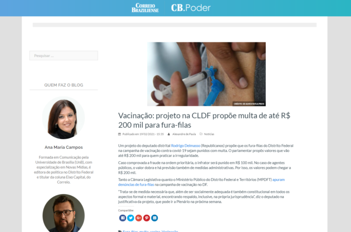 Correio Braziliense: Vacinação: projeto na CLDF propõe multa de até R$ 200 mil para fura-filas