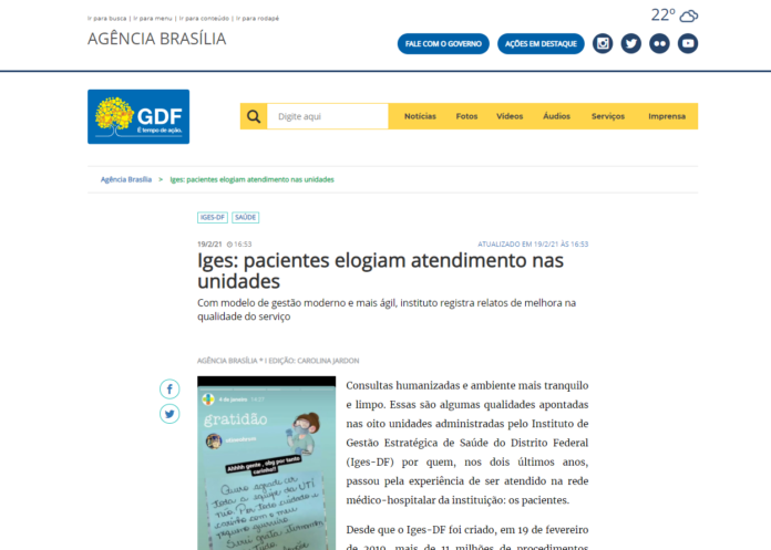 Agência Brasília: Iges: pacientes elogiam atendimento nas unidades