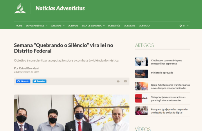 Notícias Adventistas: Semana “Quebrando o Silêncio” vira lei no Distrito Federal