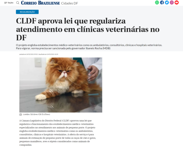 Correio Braziliense: CLDF aprova lei que regulariza atendimento em clínicas veterinárias no DF