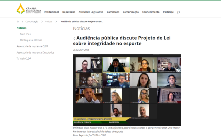 Portal CLDF: Audiência pública discute Projeto de Lei sobre integridade no esporte