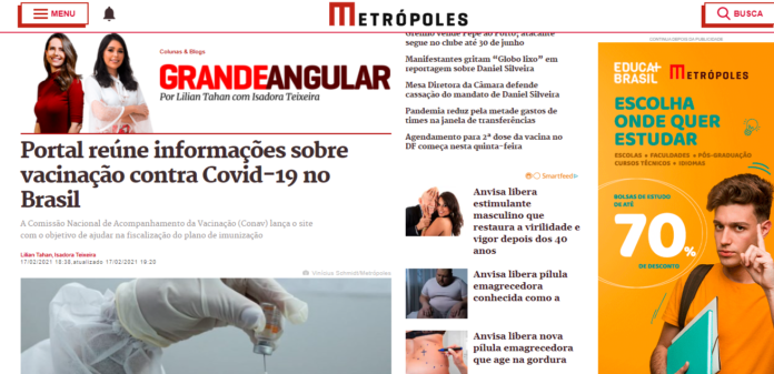Metrópoles: Portal reúne informações sobre vacinação contra Covid-19 no Brasil