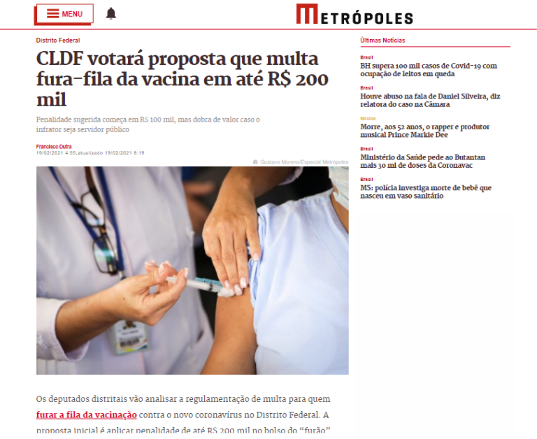 Metrópoles: CLDF votará proposta que multa fura-fila da vacina em até R$ 200 mil