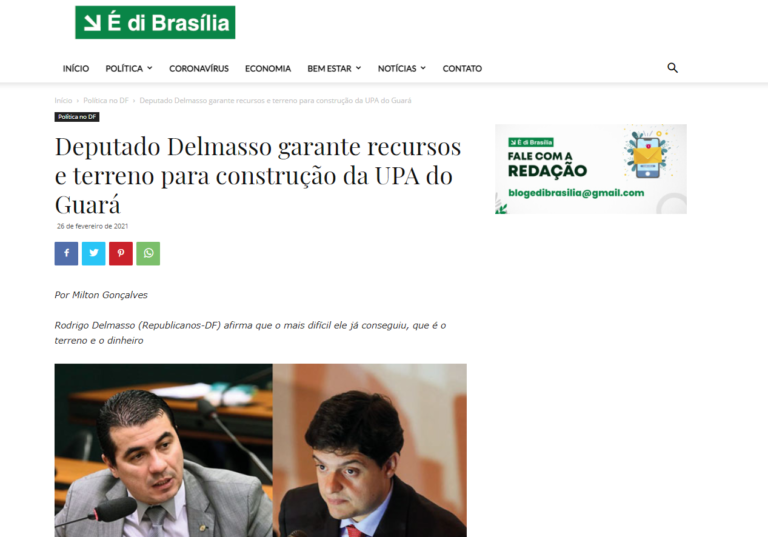 É Di Brasília: Deputado Delmasso garante recursos e terreno para construção da UPA do Guará