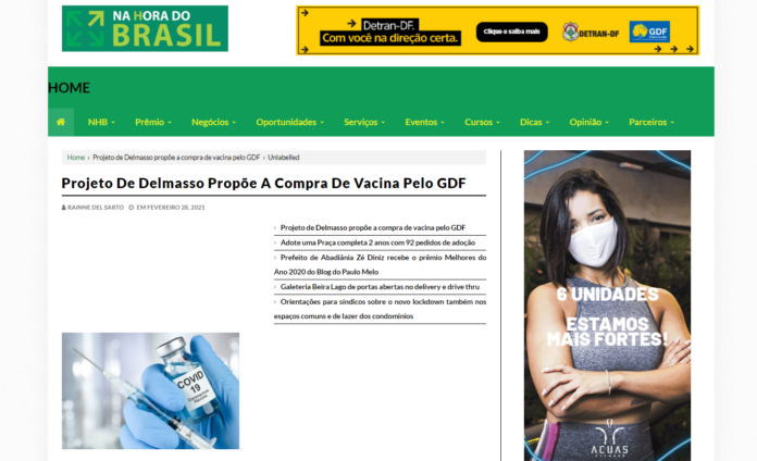 Na Hora do Brasil: Projeto De Delmasso Propõe A Compra De Vacina Pelo GDF