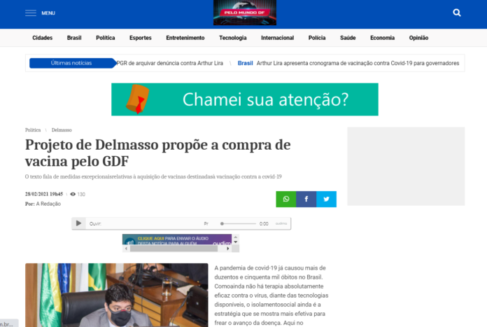 Pelo Mundo DF: Projeto de Delmasso propõe a compra de vacina pelo GDF