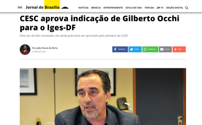 Jornal de Brasília: CESC aprova indicação de Gilberto Occhi para o Iges-DF
