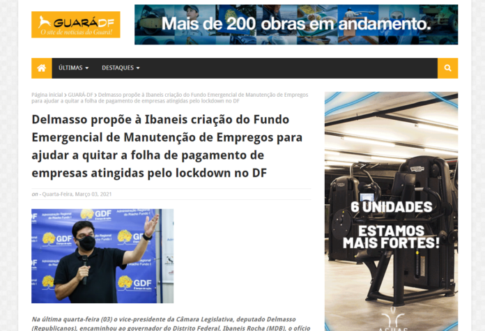 Guará DF: Delmasso propõe à Ibaneis criação do Fundo Emergencial de Manutenção de Empregos para ajudar a quitar a folha de pagamento de empresas atingidas pelo lockdown no DF