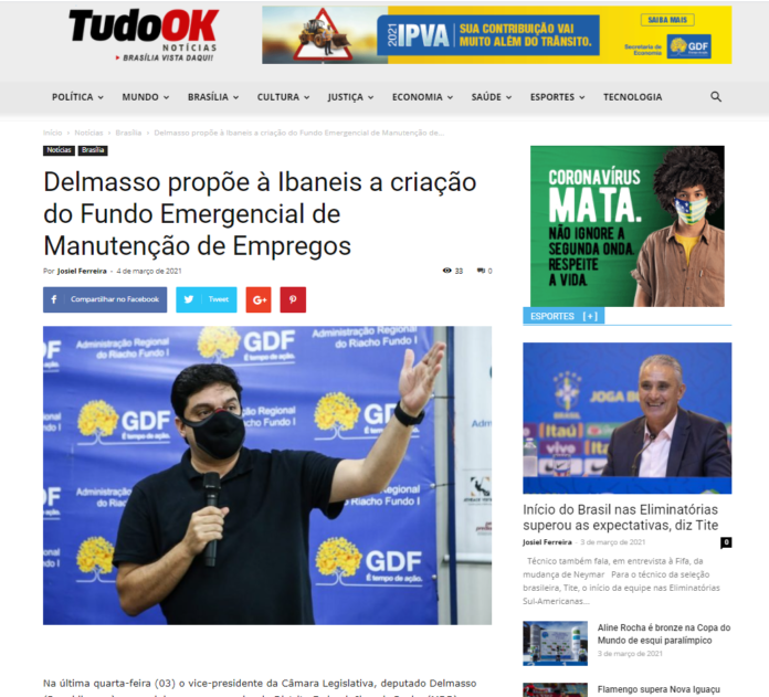 Tudo Ok Notícias: Delmasso propõe à Ibaneis a criação do Fundo Emergencial de Manutenção de Empregos