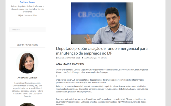 Correio Braziliense: Deputado propõe criação de fundo emergencial para manutenção de empregos no DF