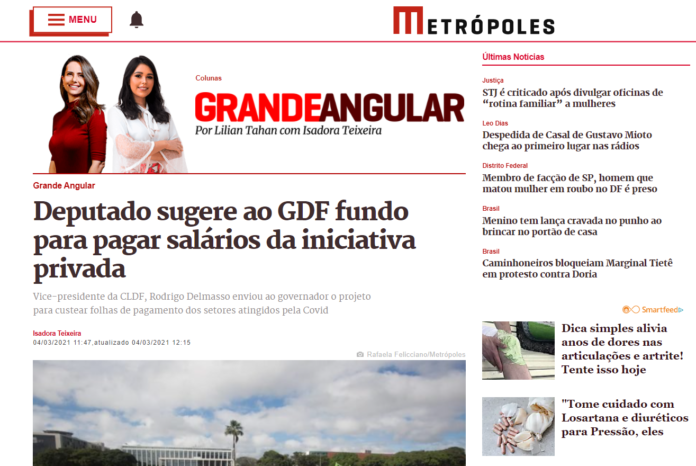 Metrópoles: Deputado sugere ao GDF fundo para pagar salários da iniciativa privada