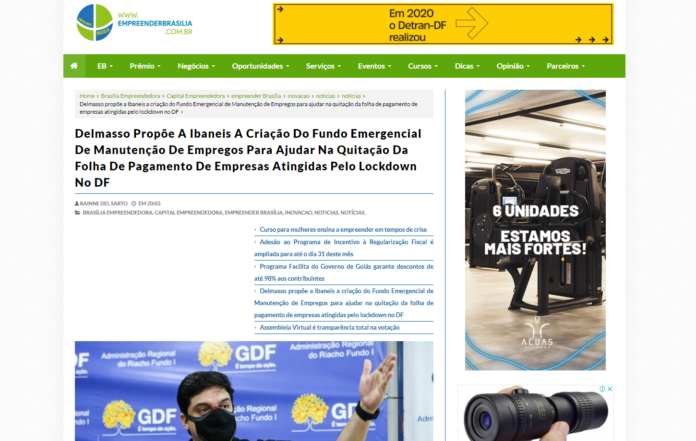 Empreender Brasília: Delmasso Propõe A Ibaneis A Criação Do Fundo Emergencial De Manutenção De Empregos Para Ajudar Na Quitação Da Folha De Pagamento De Empresas Atingidas Pelo Lockdown No DF