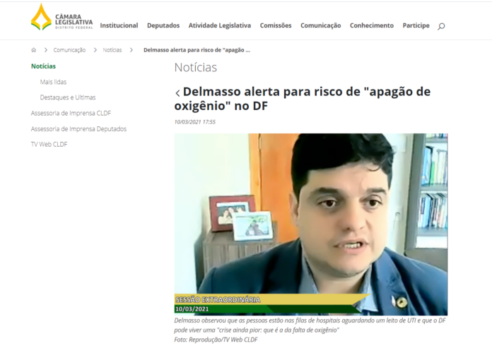 Portal CLDF: Delmasso alerta para risco de "apagão de oxigênio" no DF