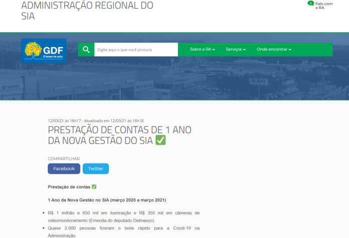 Administração do SIA: PRESTAÇÃO DE CONTAS DE 1 ANO DA NOVA GESTÃO DO SIA
