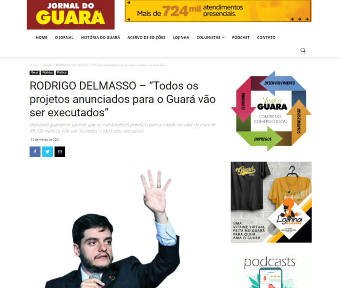 Jornal do Guará: RODRIGO DELMASSO – “Todos os projetos anunciados para o Guará vão ser executados”