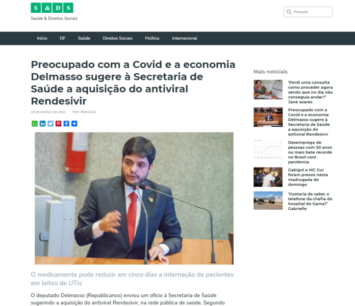 Em Defesa da Saúde: Preocupado com a Covid e a economia Delmasso sugere à Secretaria de Saúde a aquisição do antiviral Rendesivir