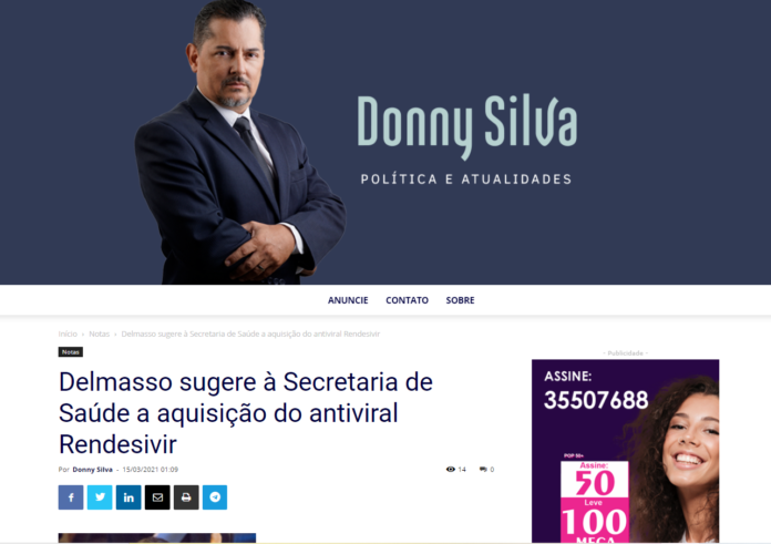 Donny Silva: Delmasso sugere à Secretaria de Saúde a aquisição do antiviral Rendesivir