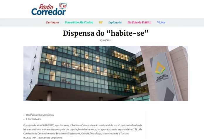 Rádio Corredor: Dispensa do “habite-se”