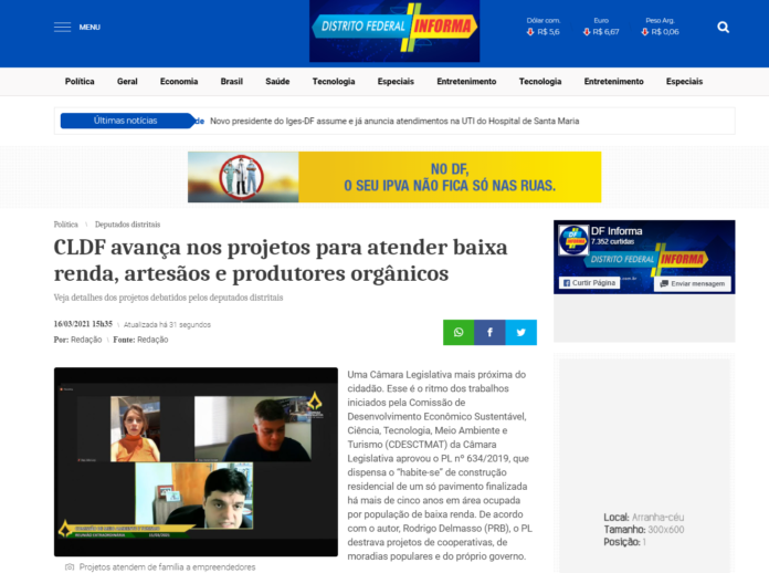DF Informa: CLDF avança nos projetos para atender baixa renda, artesãos e produtores orgânicos