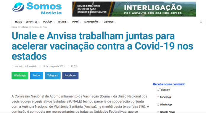 Somos Notícias: Unale e Anvisa trabalham juntas para acelerar vacinação contra a Covid-19 nos estados