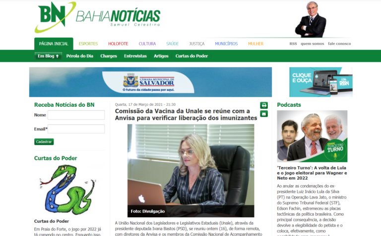 Bahia Notícias: Comissão da Vacina da Unale se reúne com a Anvisa para verificar liberação dos imunizantes