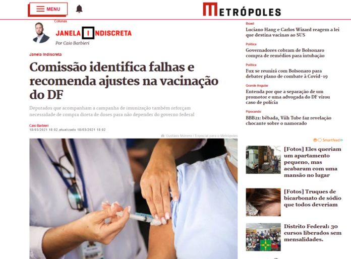 Metrópoles: Comissão identifica falhas e recomenda ajustes na vacinação do DF