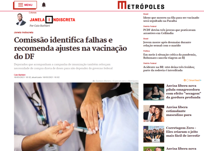 Metrópoles: Comissão identifica falhas e recomenda ajustes na vacinação do DF