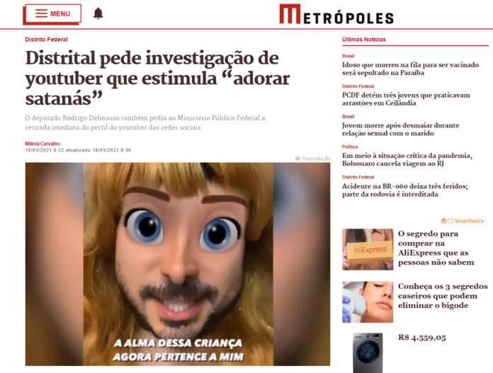 Metrópoles: Distrital pede investigação de youtuber que estimula “adorar satanás”