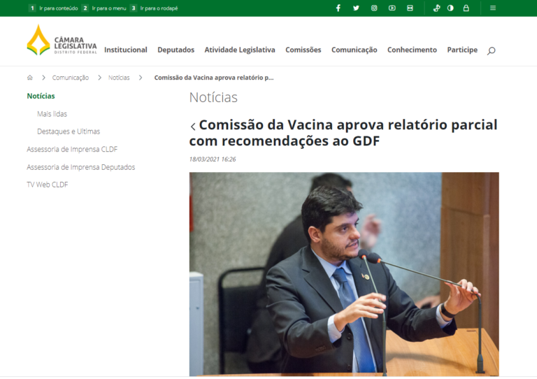Câmara Legislativa: Comissão da Vacina aprova relatório parcial com recomendações ao GDF