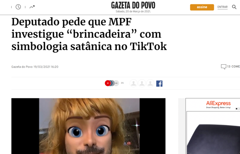 Gazeta do Povo: Deputado pede que MPF investigue “brincadeira” com simbologia satânica no TikTok