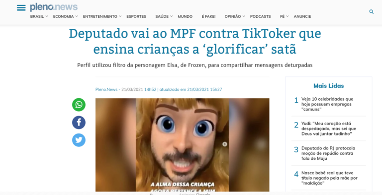 Pleno News: Deputado vai ao MPF contra TikToker que ensina crianças a ‘glorificar’ satã