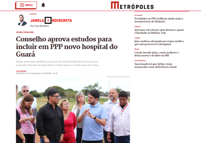 Metrópoles: Conselho aprova estudos para incluir em PPP novo hospital do Guará