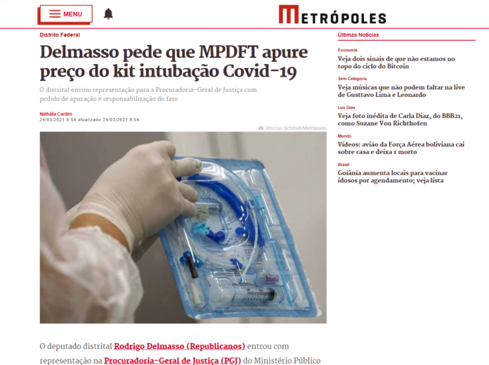 Metrópoles: Delmasso pede que MPDFT apure preço do kit intubação Covid-19