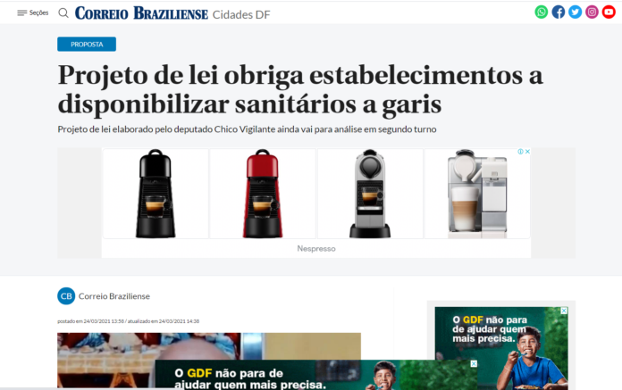 Correio Braziliense: Projeto de lei obriga estabelecimentos a disponibilizar sanitários a garis