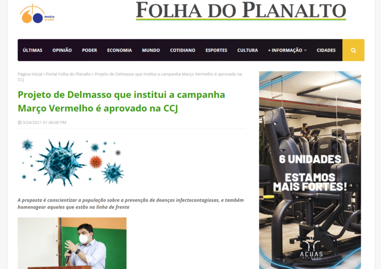 Folha do Planalto: Projeto de Delmasso que institui a campanha Março Vermelho é aprovado na CCJ