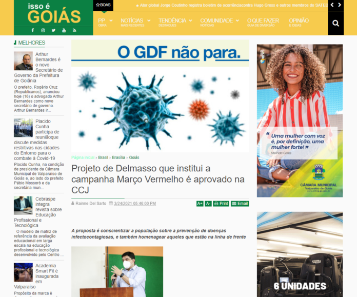 Isso é Goiás: Projeto de Delmasso que institui a campanha Março Vermelho é aprovado na CCJ