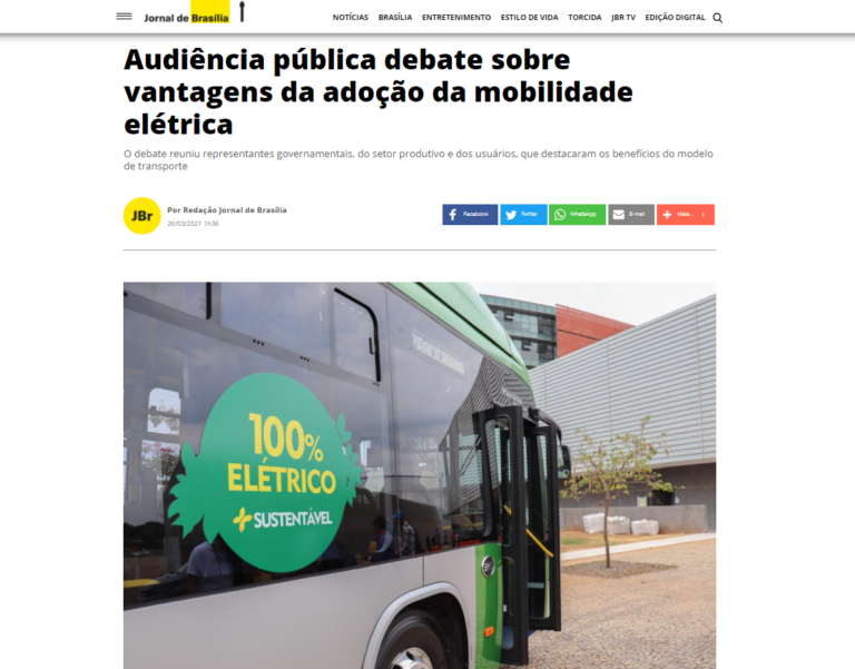 Jornal de Brasília: Audiência pública debate sobre vantagens da adoção da mobilidade elétrica