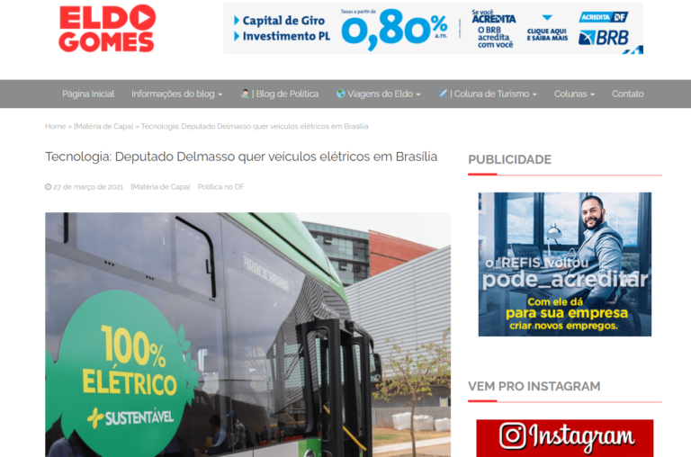 Eldo Gomes: Tecnologia: Deputado Delmasso quer veículos elétricos em Brasília