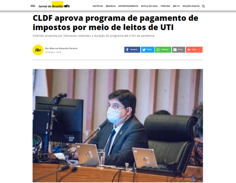 Jornal de Brasília: CLDF aprova programa de pagamento de impostos por meio de leitos de UTI