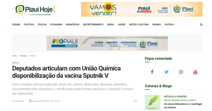 Piauí Hoje: Deputados articulam com União Química disponibilização da vacina Sputnik V