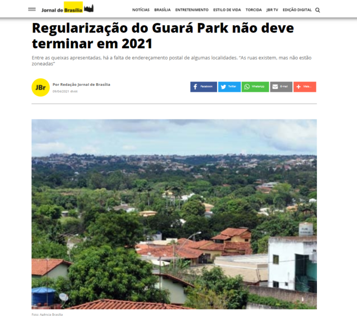 Jornal de Brasília: Regularização do Guará Park não deve terminar em 2021