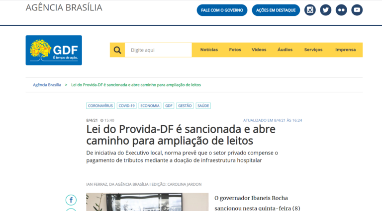 Agência Brasília: Lei do Provida-DF é sancionada e abre caminho para ampliação de leitos