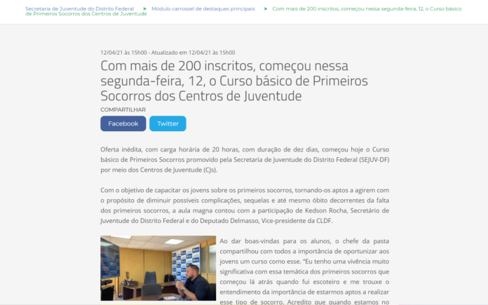 Secretaria de Juventude do Distrito Federal: Com mais de 200 inscritos, começou nessa segunda-feira, 12, o Curso básico de Primeiros Socorros dos Centros de Juventude