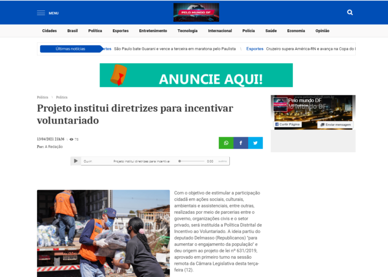 Pelo Mundo DF: Projeto institui diretrizes para incentivar voluntariado