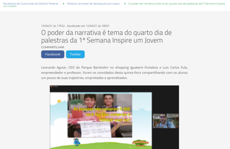 Secretaria da Juventude: O poder da narrativa é tema do quarto dia de palestras da 1ª Semana Inspire um Jovem