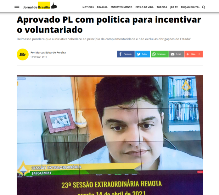 Jornal de Brasília: Aprovado PL com política para incentivar o voluntariado