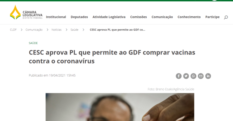 Agência CLDF: CESC aprova PL que permite ao GDF comprar vacinas contra o coronavírus